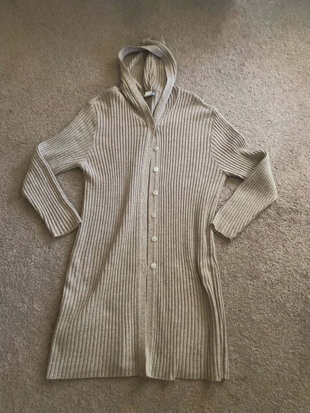 Vintage Spunky USA Hooded Ribbed Knit Long Cardigan Duster Sweater - Size L